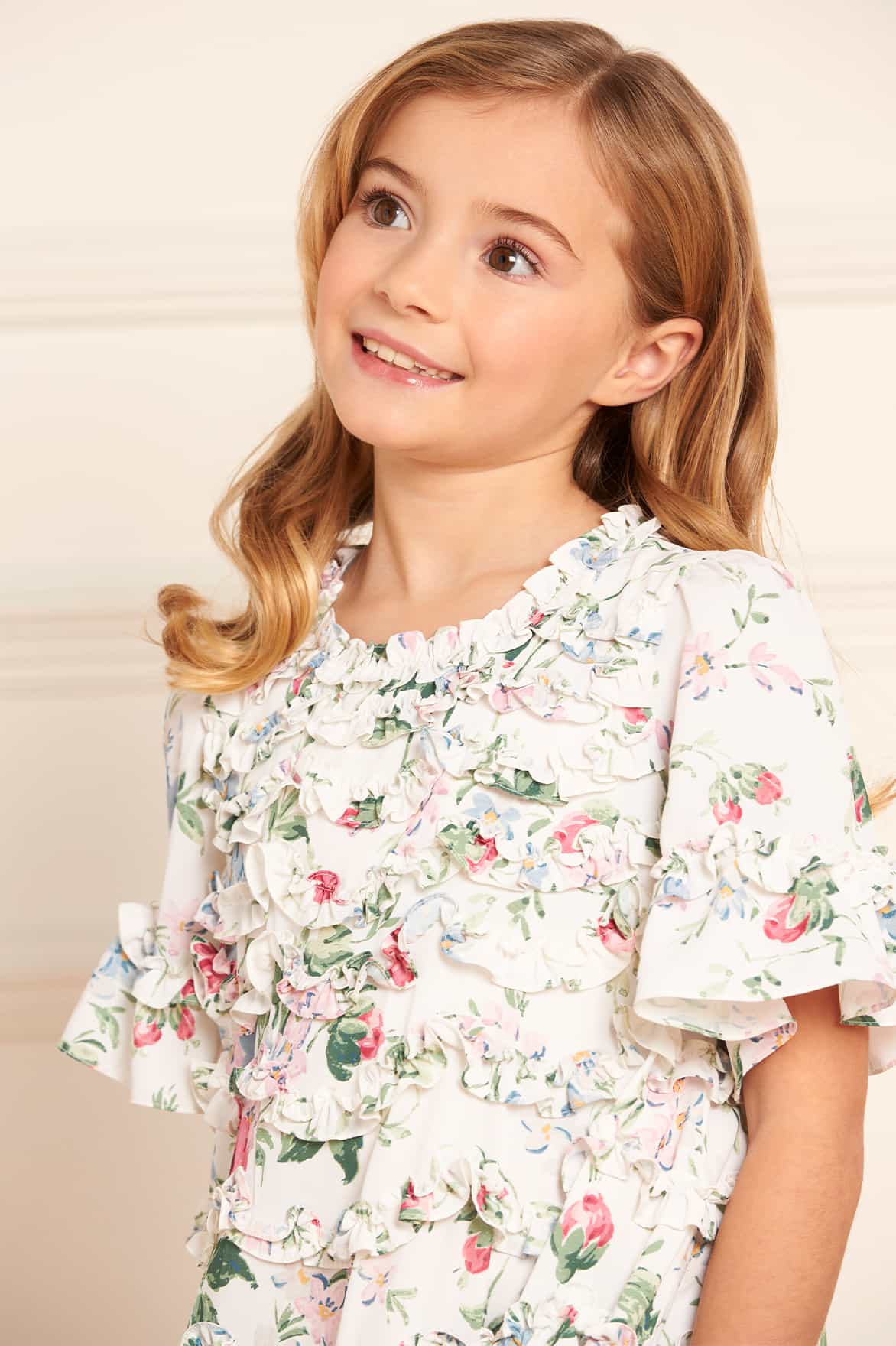 FLORAL FANTASY CREPE SHORT SLEEVE KIDS DRESS