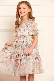 FLORAL FANTASY SMOCKED KIDS DRESS