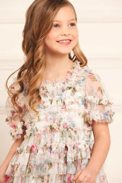 FLORAL FANTASY SMOCKED KIDS DRESS