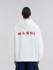 White organic cotton hoodie with wrinkled Marni logo