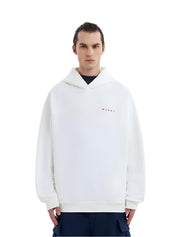 White organic cotton hoodie with wrinkled Marni logo