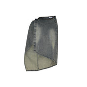 DENIM ASYMMETRIC WRAP SKIRT - BLUE