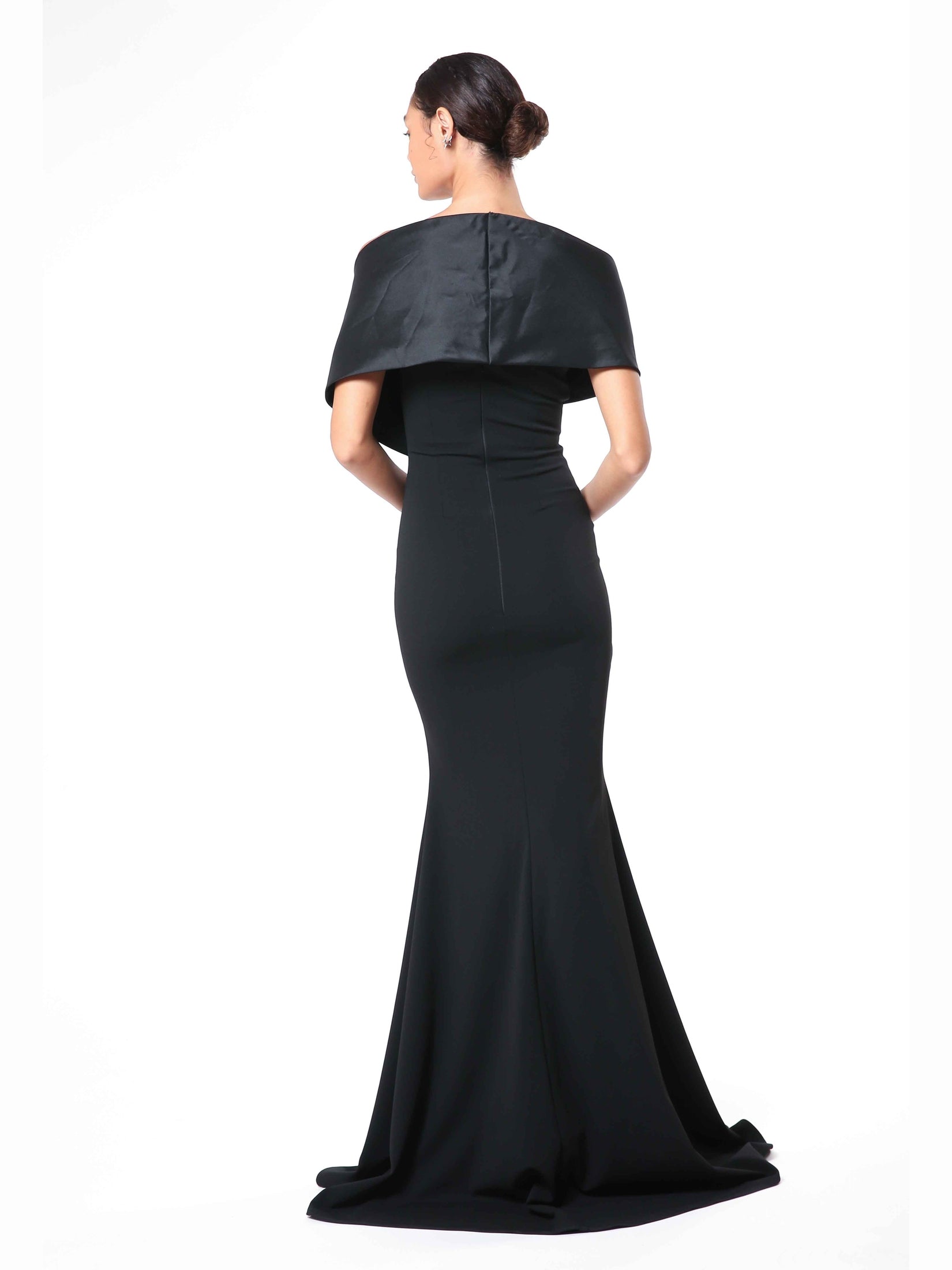 Royal crepe crystal & scuba gown - black