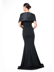 Royal crepe crystal & scuba gown - black