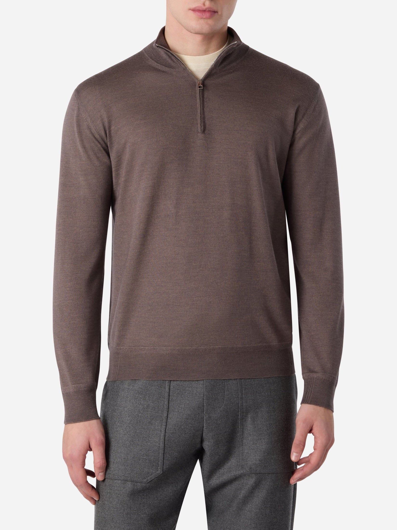 Cashmere and silk long sleeves half zip