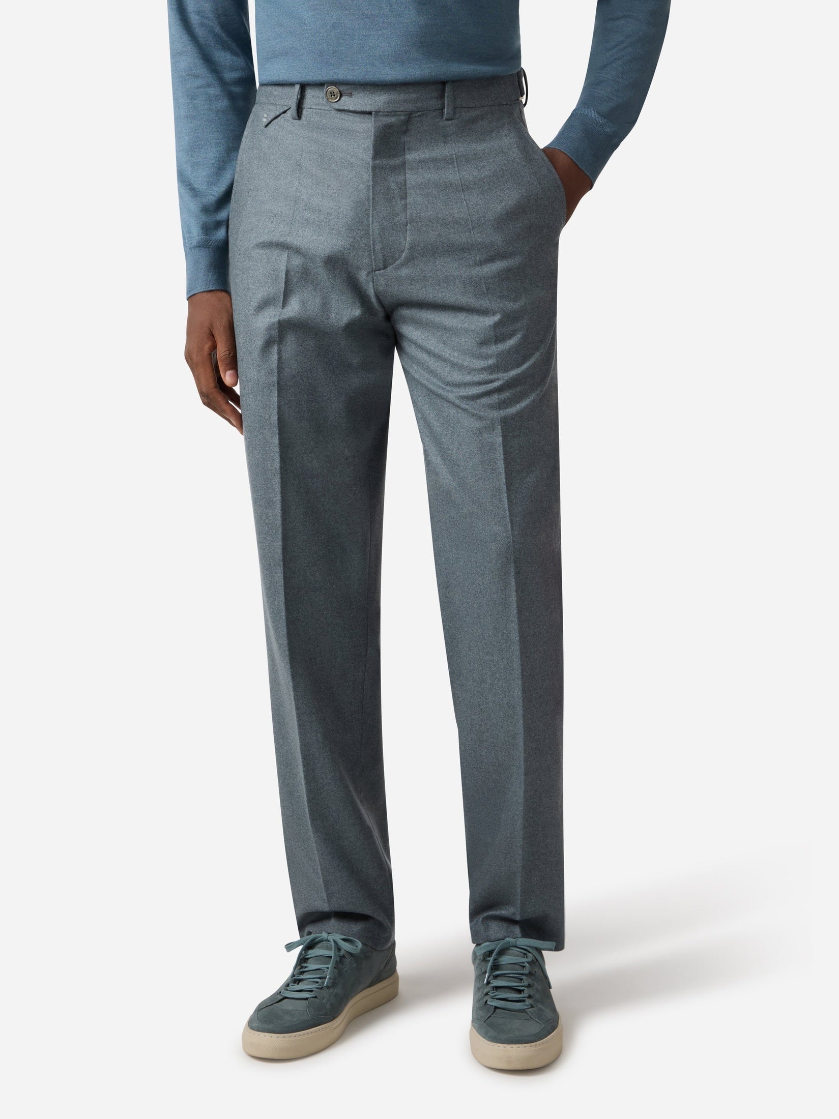 Wool silk cashmere flat front pant
