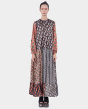 GANARA MIX TWILL SILK PRINT MIDI DRESS