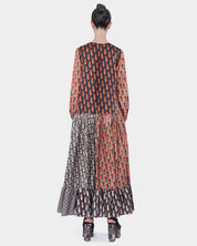 GANARA MIX TWILL SILK PRINT MIDI DRESS