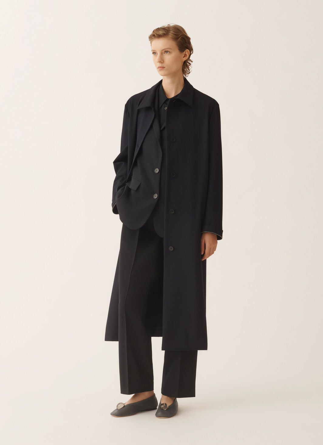 Oversized jacket in night blue bistretch lightweight wool
