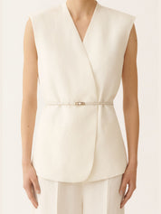 Viscose linen vest with leather belt