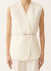 Viscose linen vest with leather belt