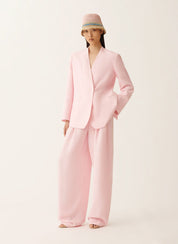 Long jacket in fluid linen and viscose