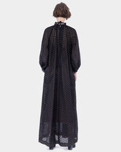 GERSHON COTTON EYELET LONG DRESS WITH GATHERED AND EMBELLISHED NECK
LINE