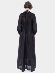Gershon cotton eyelet long dress with gathered and embellished neck
line
