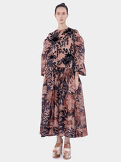 Gia mix organza silk and organza print with velvet embroidery
appliqué