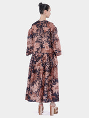 Gia mix organza silk and organza print with velvet embroidery
appliqué