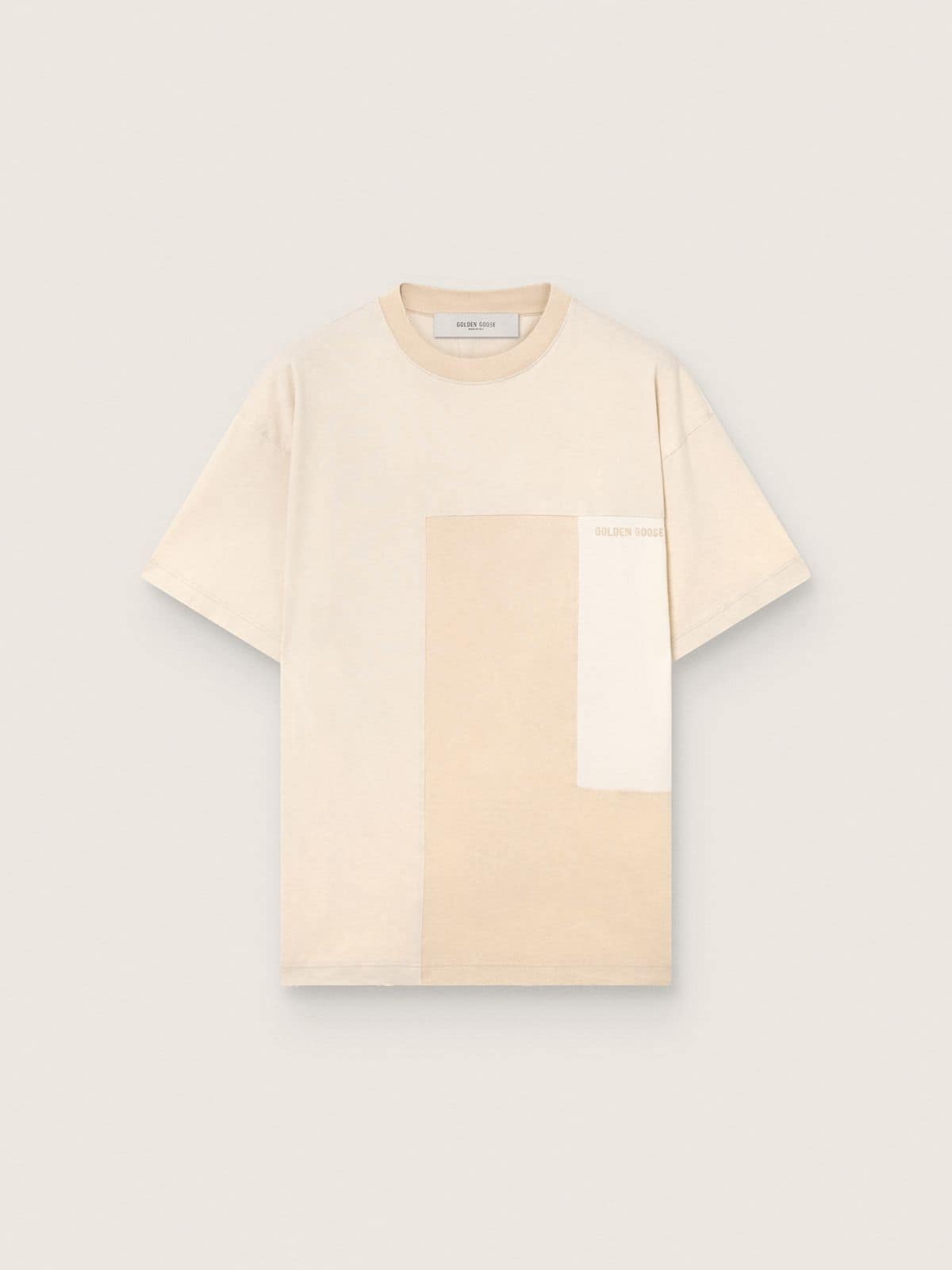 Journey m's loose fit patchwork t-shirt dyed gauze cotton jersey embroidered logo