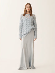 Asymmetric skirt in aqua satin