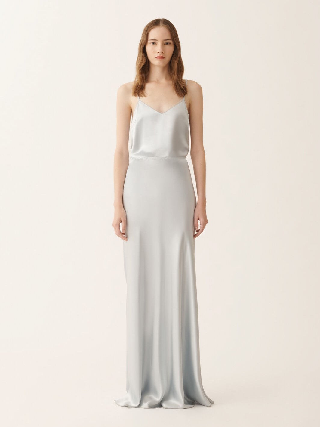 Asymmetric skirt in aqua satin