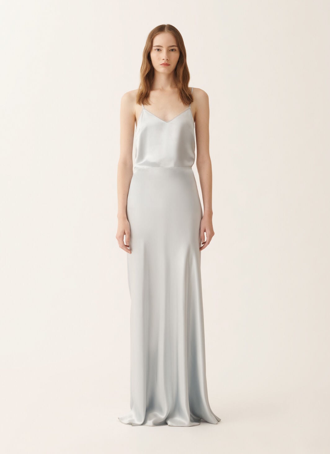 Asymmetric skirt in aqua satin