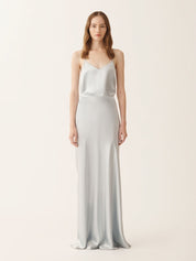Asymmetric skirt in aqua satin