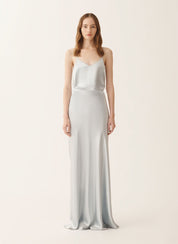 Asymmetric skirt in aqua satin