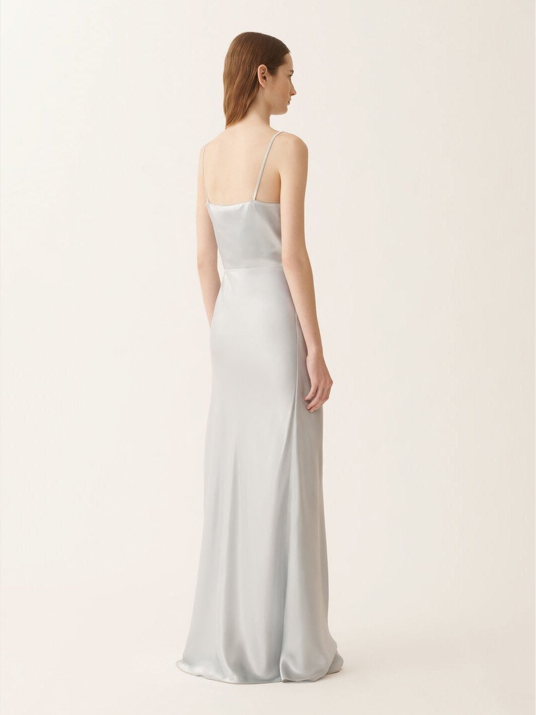 Asymmetric skirt in aqua satin