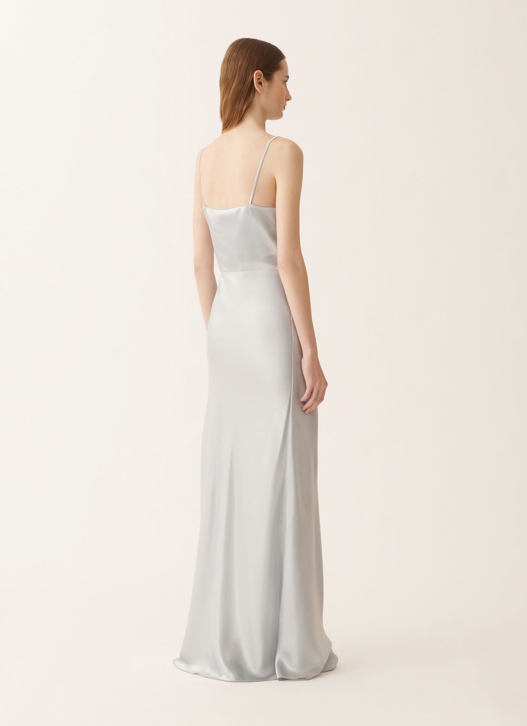 Asymmetric skirt in aqua satin