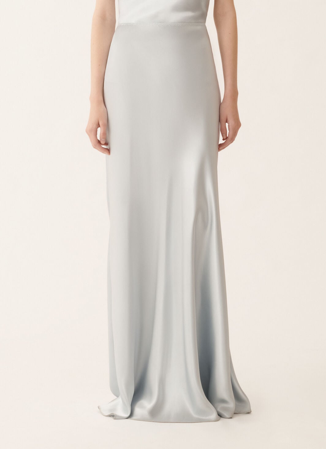 Asymmetric skirt in aqua satin