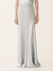 Asymmetric skirt in aqua satin