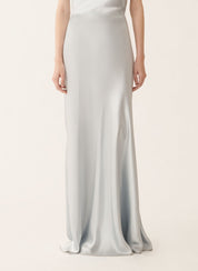 Asymmetric skirt in aqua satin