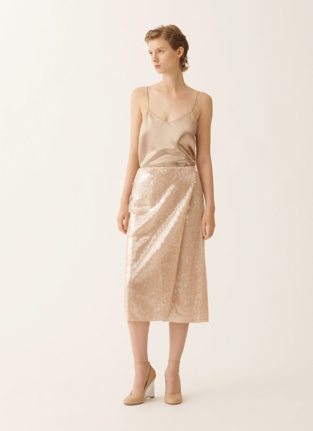 Liquid sequin wrap skirt