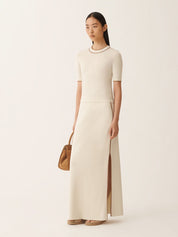 Cotton midi pencil skirt contrast trim and filo diamante