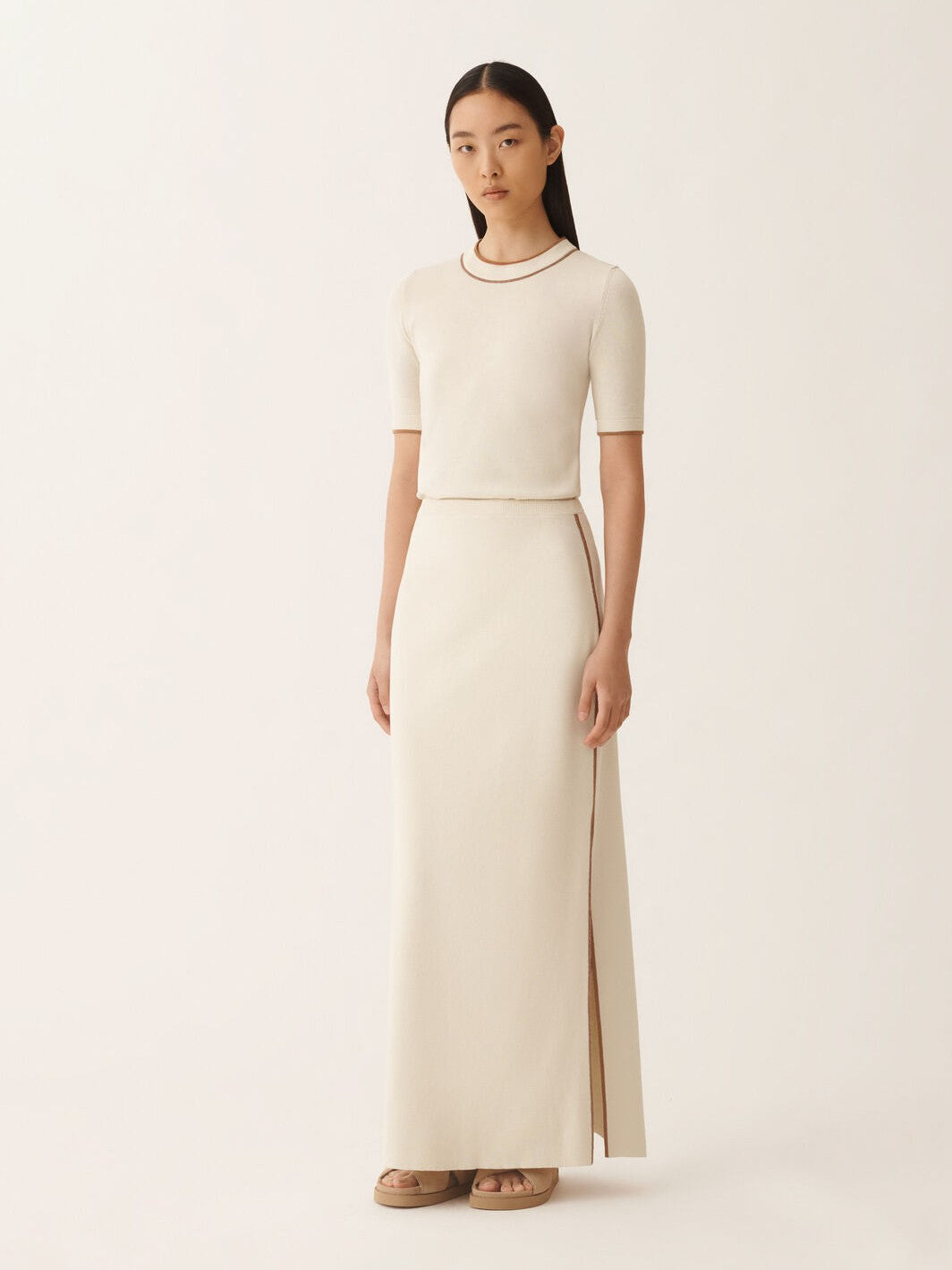Cotton midi pencil skirt contrast trim and filo diamante