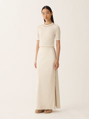 Cotton midi pencil skirt contrast trim and filo diamante