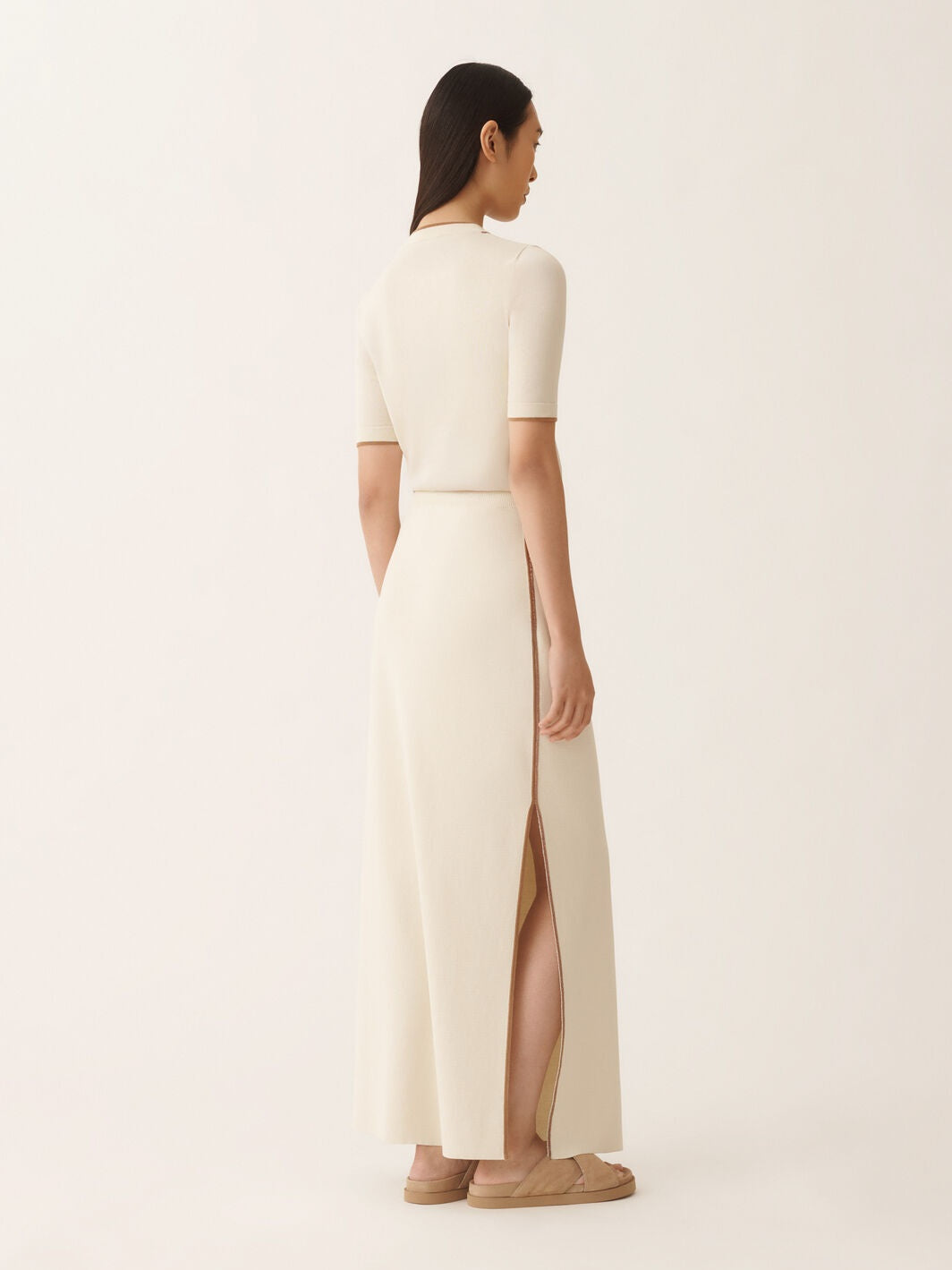 Cotton midi pencil skirt contrast trim and filo diamante