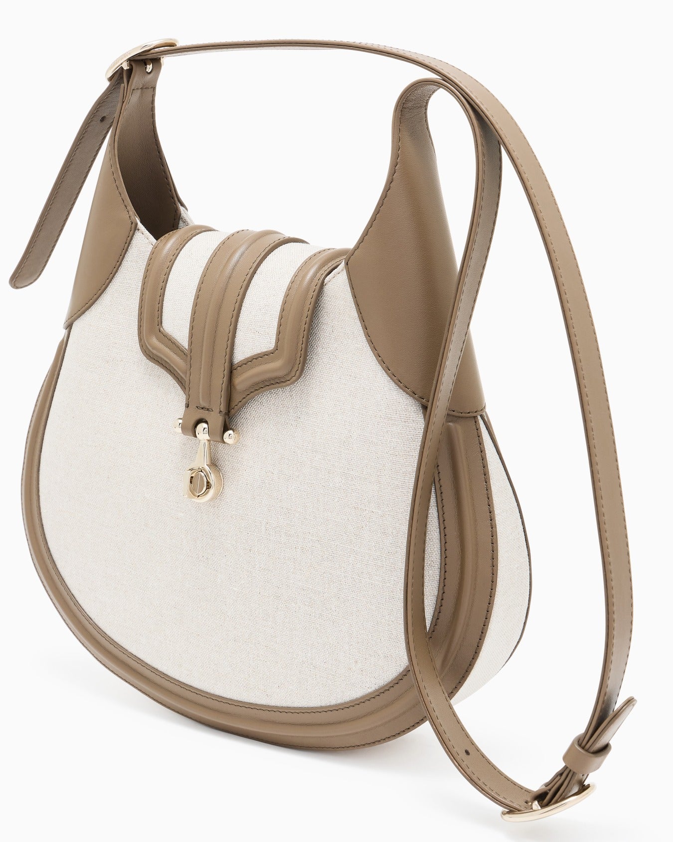 Small hobo bag in canvas and smooth leather