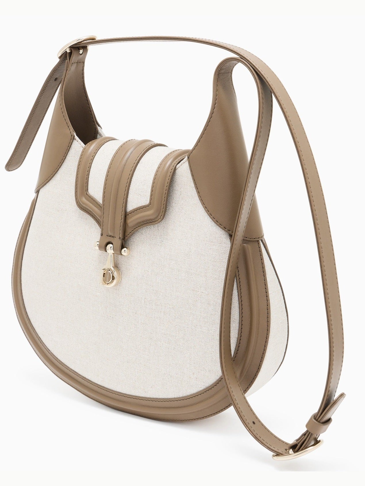 Small hobo bag in canvas and smooth leather