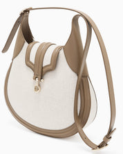 Small hobo bag in canvas and smooth leather