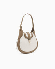 Small hobo bag in canvas and smooth leather