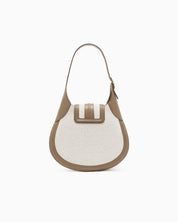 Small hobo bag in canvas and smooth leather