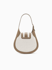 Small hobo bag in canvas and smooth leather