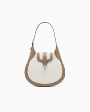 Small hobo bag in canvas and smooth leather