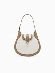 Small hobo bag in canvas and smooth leather