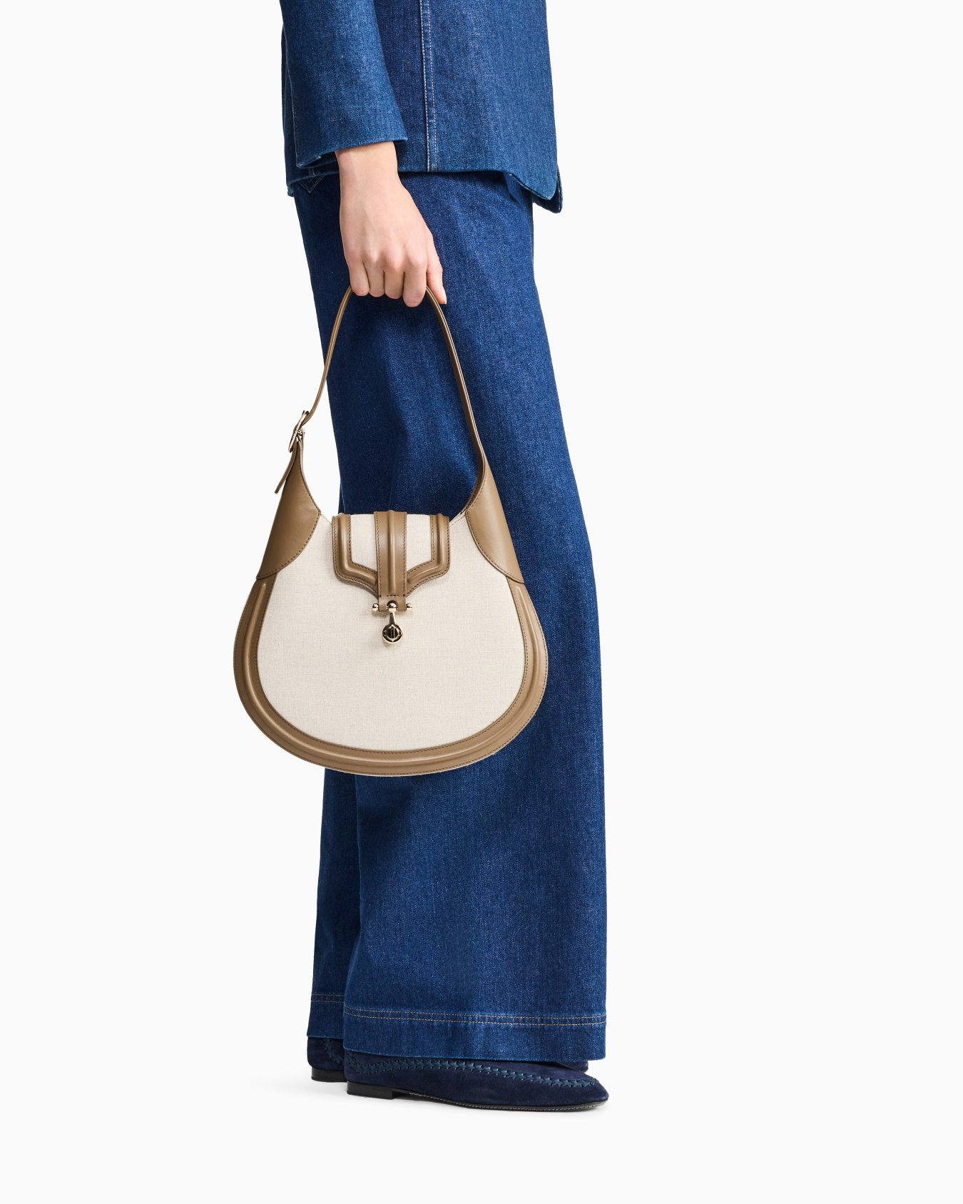 Small hobo bag in canvas and smooth leather