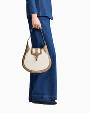 Small hobo bag in canvas and smooth leather