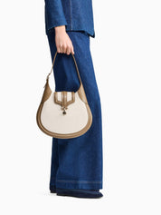 Small hobo bag in canvas and smooth leather