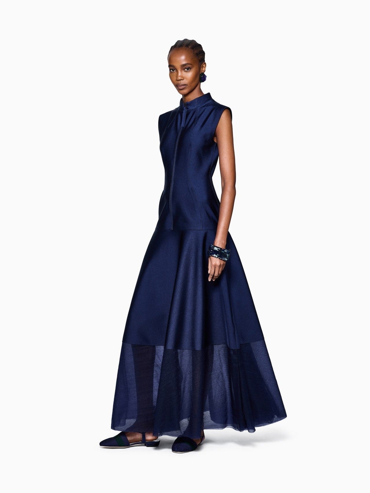 Long dress in scuba and jersey