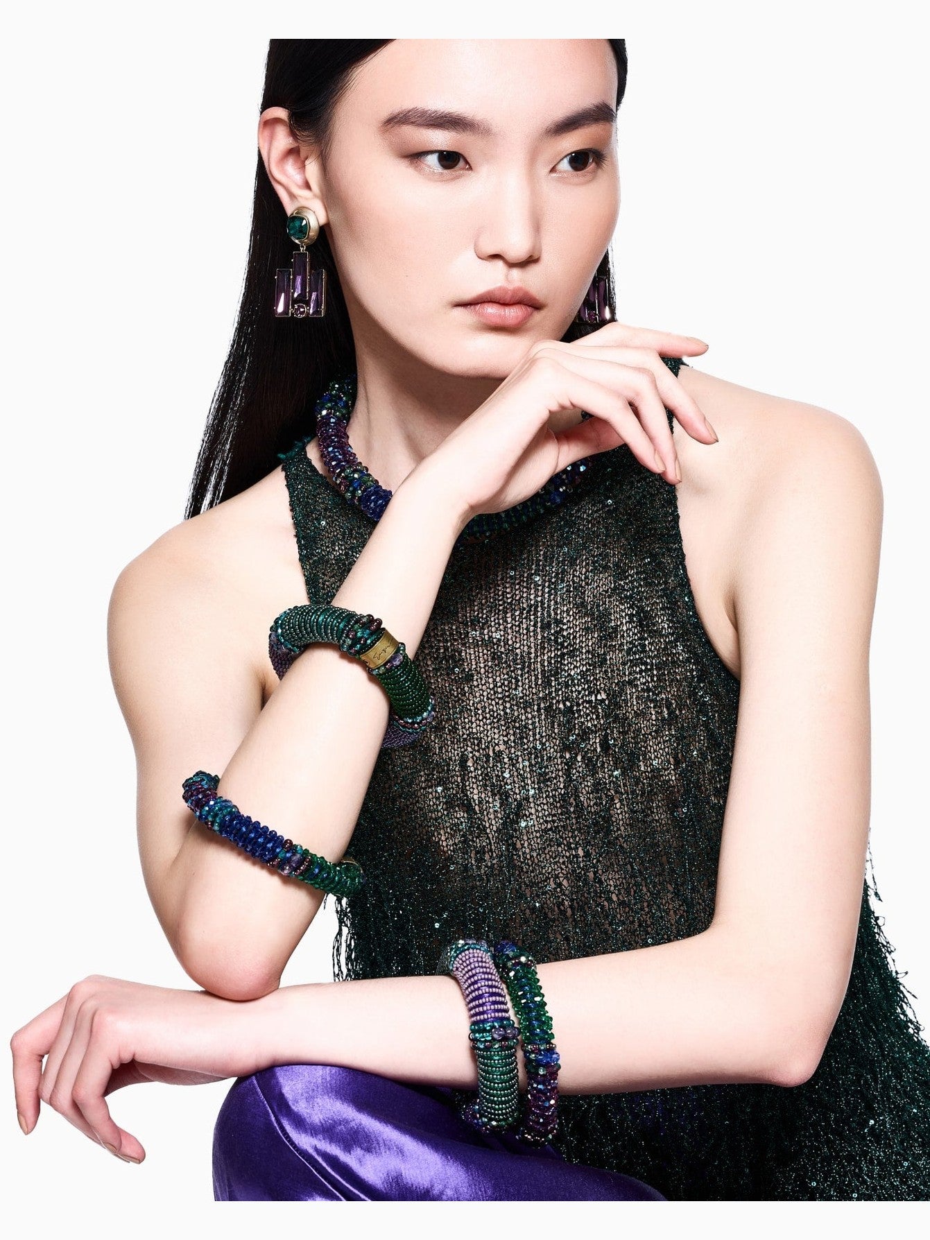 Lurex jersey top with fringes