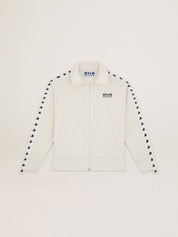 Women’s white zipped sweatshirt with white strip and black stars
